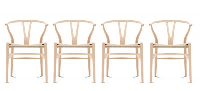 Vier CH24 Wishbone Stühle aus Buchenholz, geseift, mit geflochtener Sitzfläche, Carl Hansen & Søn.